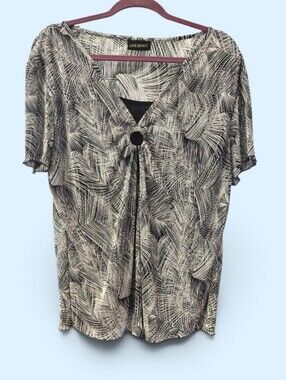 Lane Bryant Faux Layered Short Sleeve Blouse Black White Abstract Palm Leafs 1X